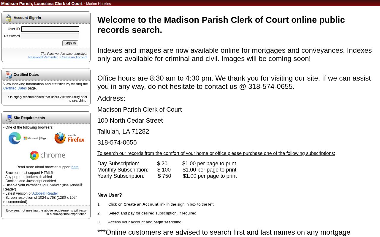 Madison Parish arrest case index access information